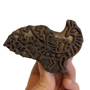 Antique Carved Hand Printing Block Stamp Textile Vintage Wooden Peacock Bird
